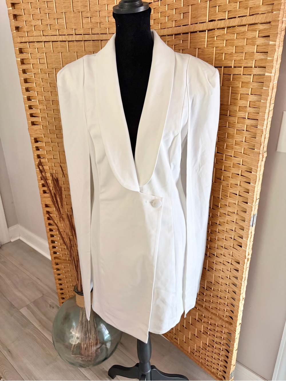 Katie May Boss Lady Mini Blazer Dress Cape Sleeves in Ivory
